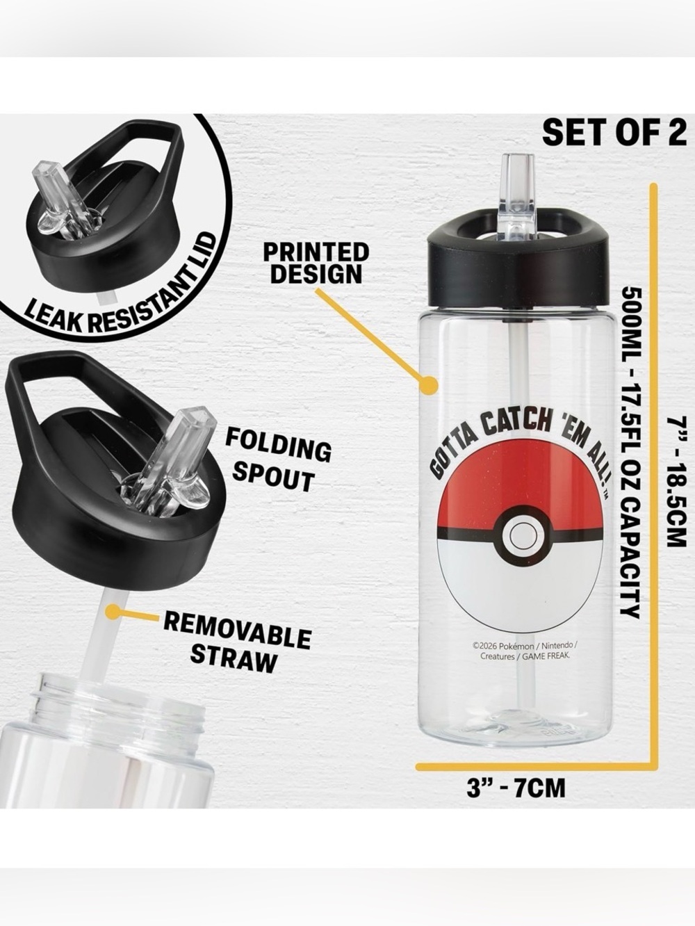 Pokemon @Battle Ready” Backpack and Water Bottle, 2 Piece Set - Picture 3 of 4